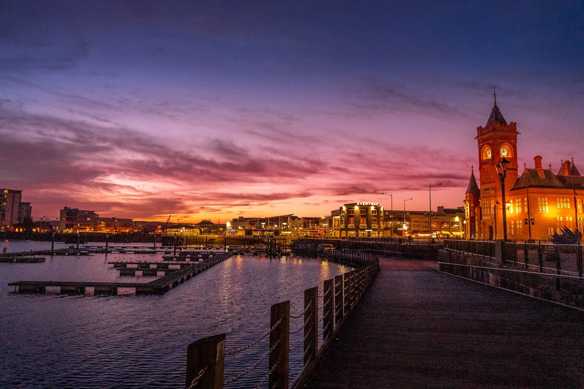 Cardiff docks in sunset