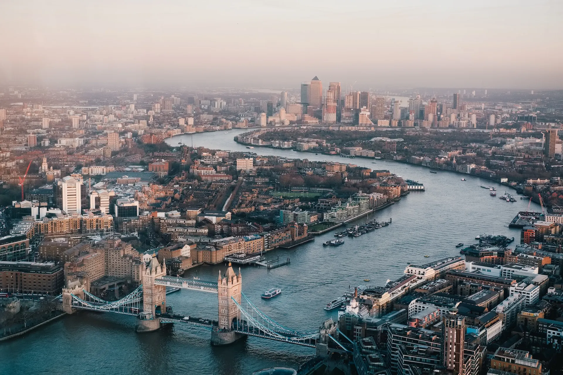 Birds eye view of Thames and London Bridge