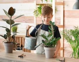 Child watering plants