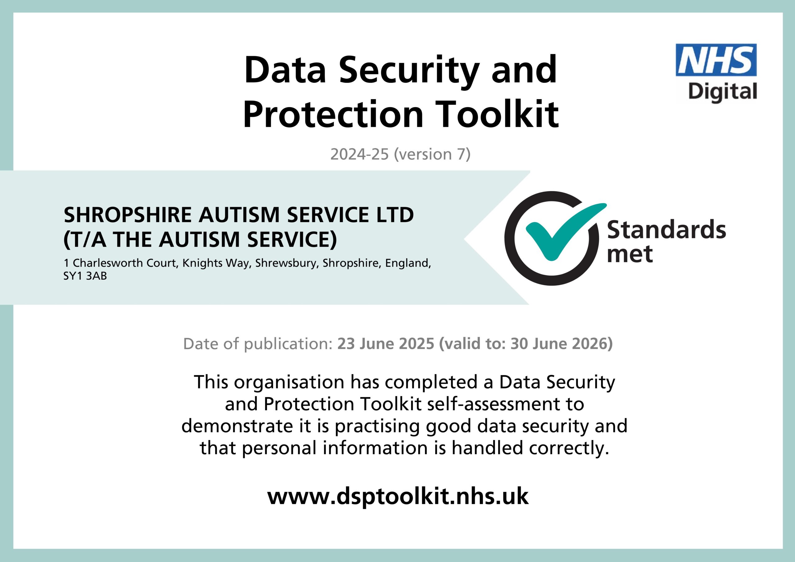 NHS certificate of standards